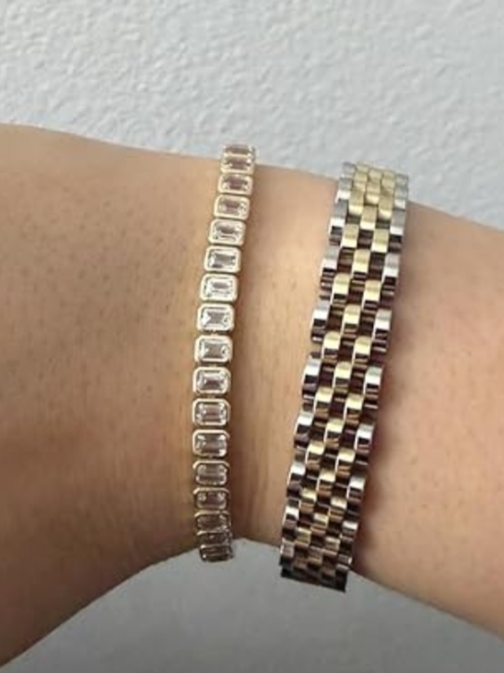 Gold and Silver Two-Tone Tennis Bracelet Set - Women Jewelry